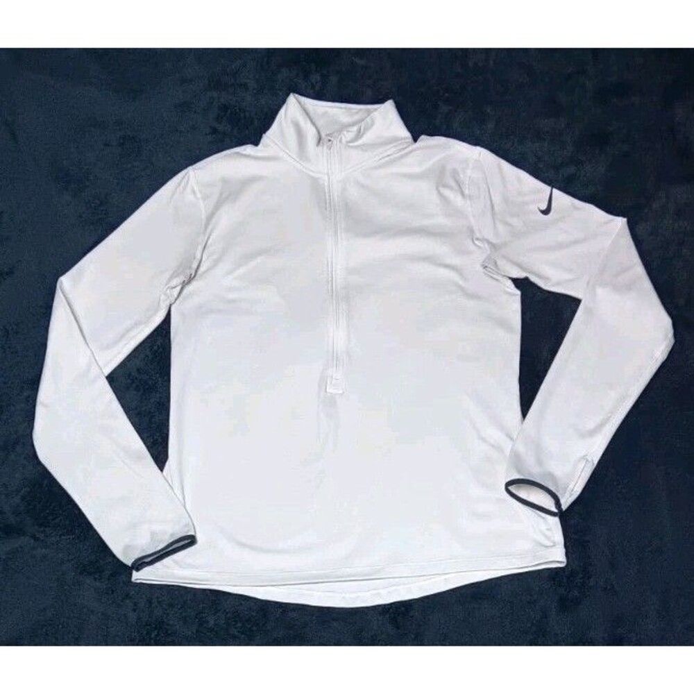Nike Pro Dri Fit Mock Neck Quarter Zip Running Jacket L White Training Sporty